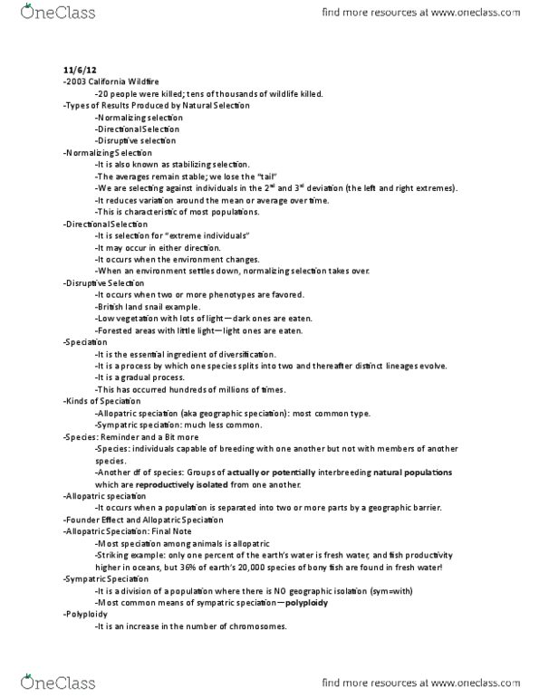 BIO SCI 1A Lecture Notes - Lecture 11: Reproductive Isolation, Lightdark, Four Asian Tigers thumbnail