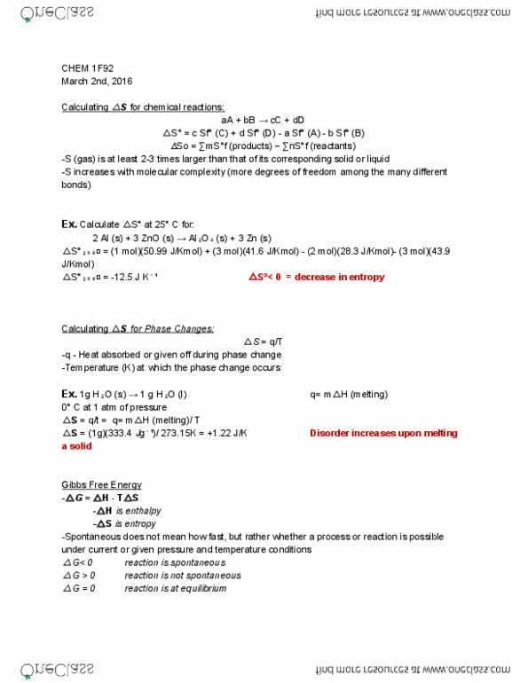 CHEM 1F92 Lecture 23: Chapter 17: Entropy, Free Energy and Eqilibria (Continued) thumbnail