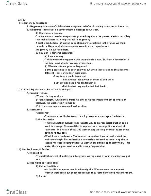 ANTHRO 2A Lecture Notes - Lecture 25: Spirit Possession, Biopolitics, Social Reproduction thumbnail