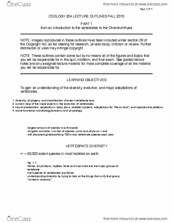 ZOOL224 Lecture Notes - Lecture 1: Placodermi, Swim Bladder, Hyomandibula thumbnail