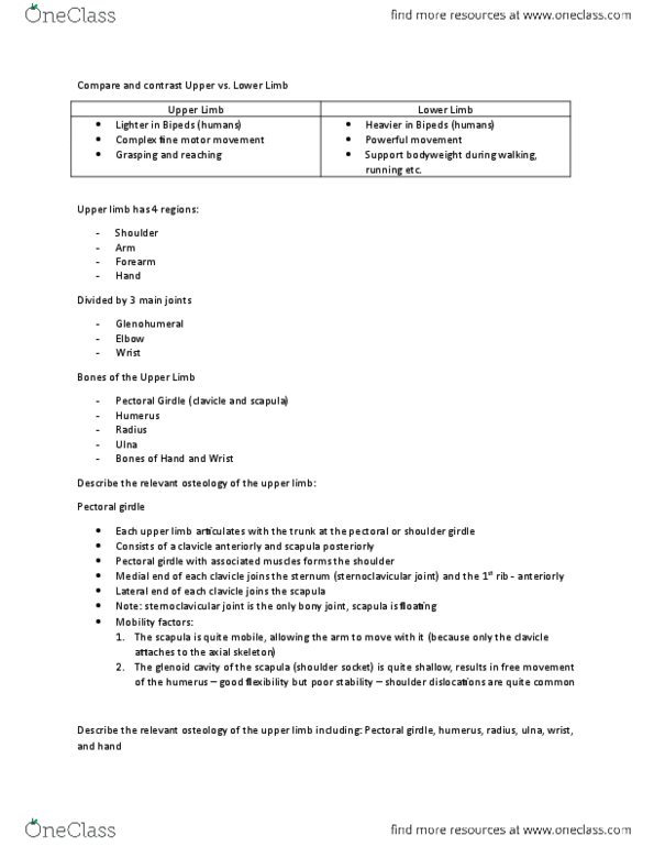 Anatomy and Cell Biology 3319 Lecture Notes - Lecture 1: Long Thoracic Nerve, Pisiform Bone, Nuchal Ligament thumbnail