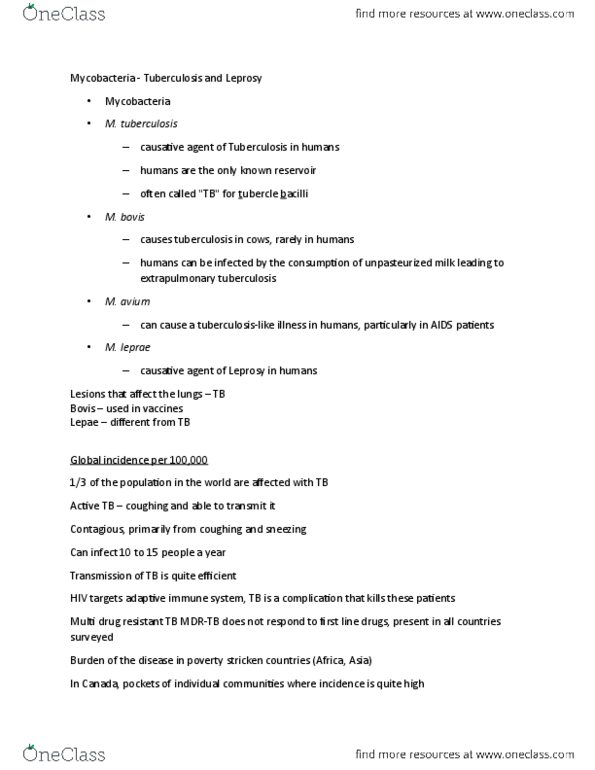 Microbiology and Immunology 2500A/B Lecture Notes - Lecture 4: Lepromatous Leprosy, Dapsone, Myelin thumbnail