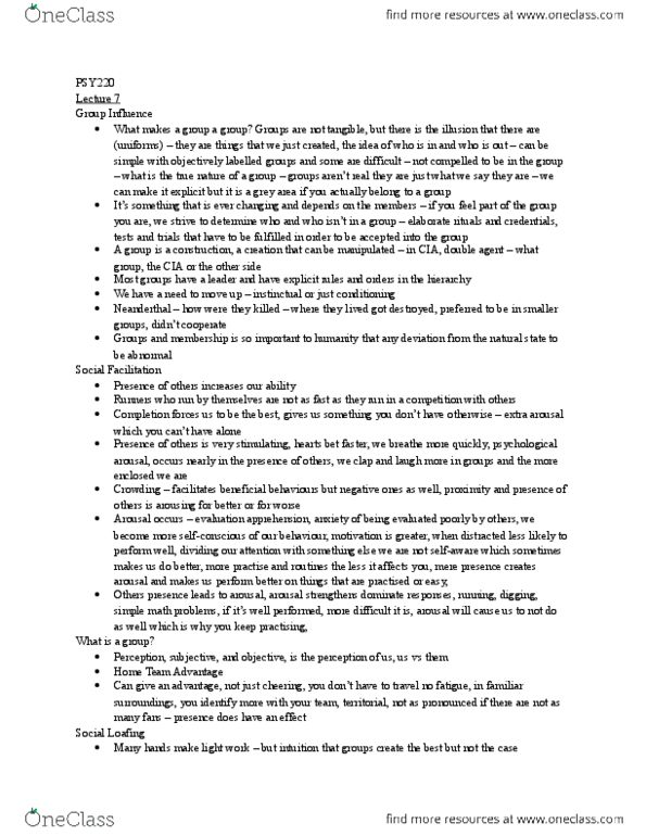 PSY220H5 Lecture Notes - Lecture 7: Transactional Leadership, Herd Mentality, Transformational Leadership thumbnail