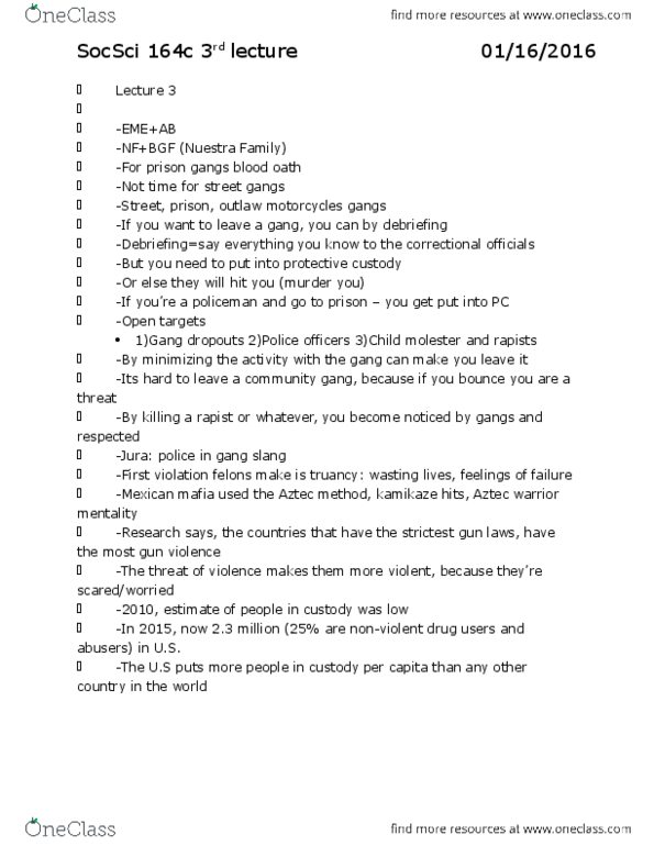 SOC SCI 164C Lecture Notes - Lecture 3: Solitary Confinement, Salic Law, Code Of Hammurabi thumbnail