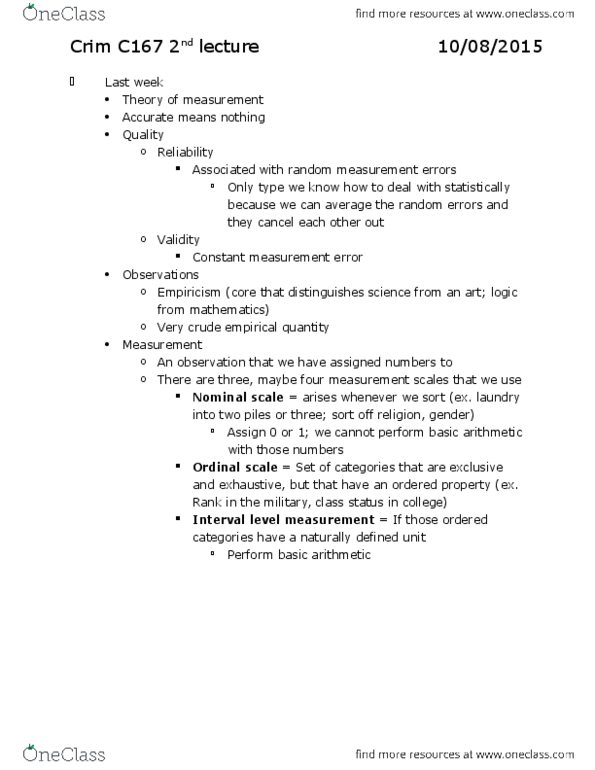 CRM/LAW C167 Lecture Notes - Lecture 2: Law Enforcement Assistance Administration, Quality Assurance, Sampling Error thumbnail