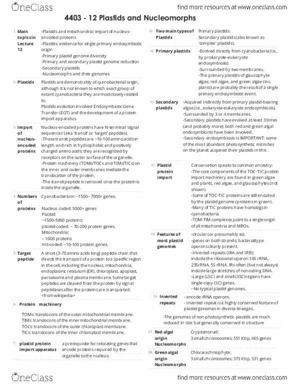 BIOC 4403 Lecture Notes - Lecture 12: Cytosol, Dinoflagellate, Thylakoid thumbnail