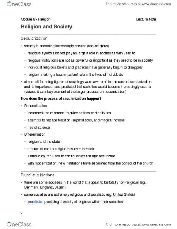 SOC101 Lecture 8: ONLINE Week 8 / Module 8 - Religion and Society thumbnail