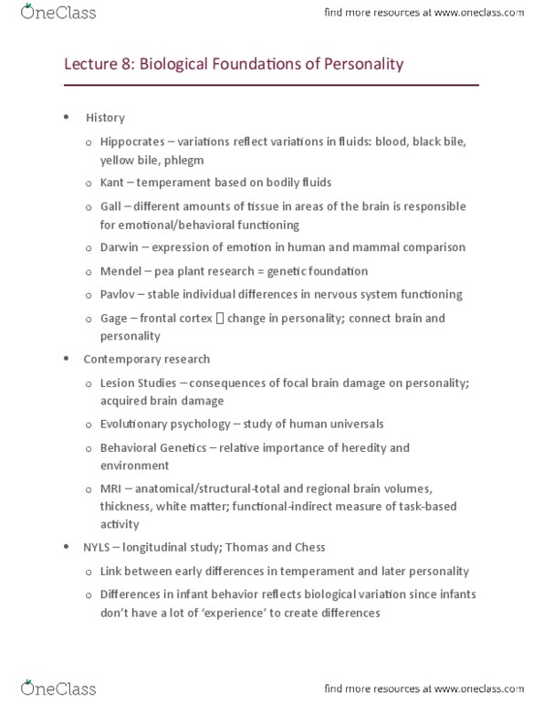 PSY 0160 Lecture Notes - Lecture 8: Trait Theory, Extraversion And Introversion, Heritability thumbnail