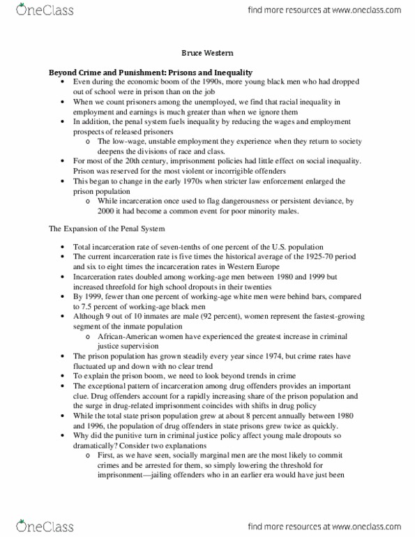 SOC216H5 Chapter Notes - Chapter WEST: Bruce Western, High School Dropouts, Social Inequality thumbnail