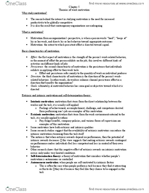 PSYCH 338 Chapter Notes - Chapter 5: Work Unit, Victor Vroom, Goal Orientation thumbnail