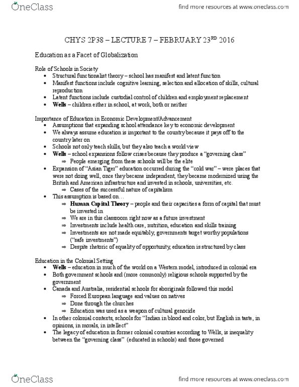 CHYS 2P38 Lecture Notes - Lecture 7: Governmentality, Neoliberalism, Millennium Development Goals thumbnail