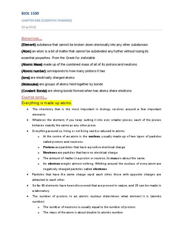 BIOL 1500 Chapter Notes - Chapter 2: Fructose, Peptide, Saccharin thumbnail