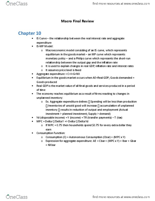 EC250 Chapter Notes - Chapter 10: Nominal Interest Rate, Forward Guidance, Real Interest Rate thumbnail