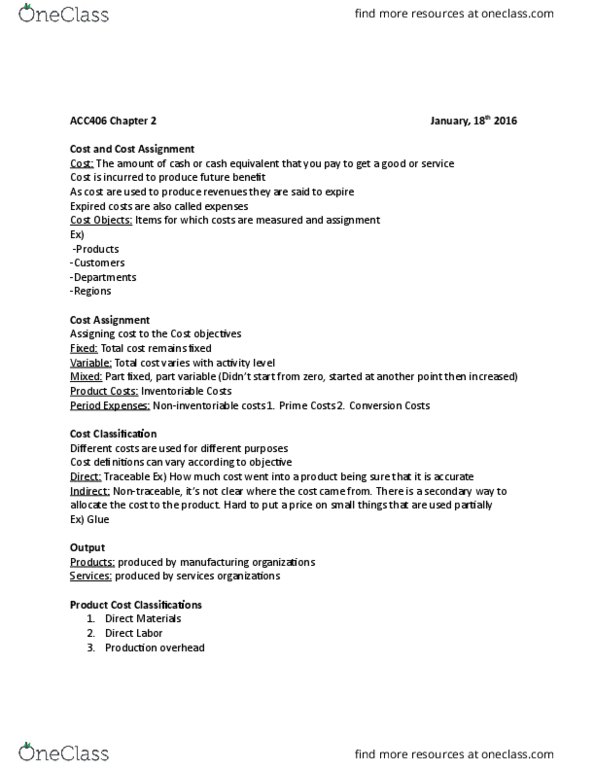 ACC 406 Lecture Notes - Lecture 2: Gross Margin, Income Statement, Finished Good thumbnail