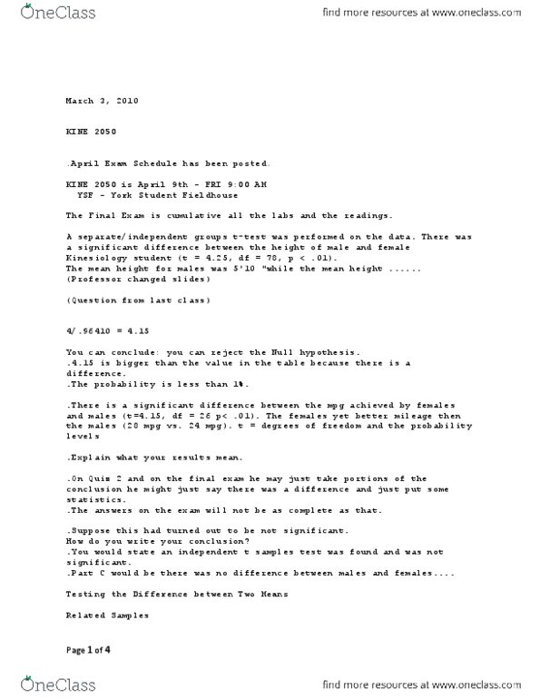 KINE 2050 Lecture Notes - Lecture 20: Confidence Interval, Null Hypothesis, Mean Absolute Difference thumbnail