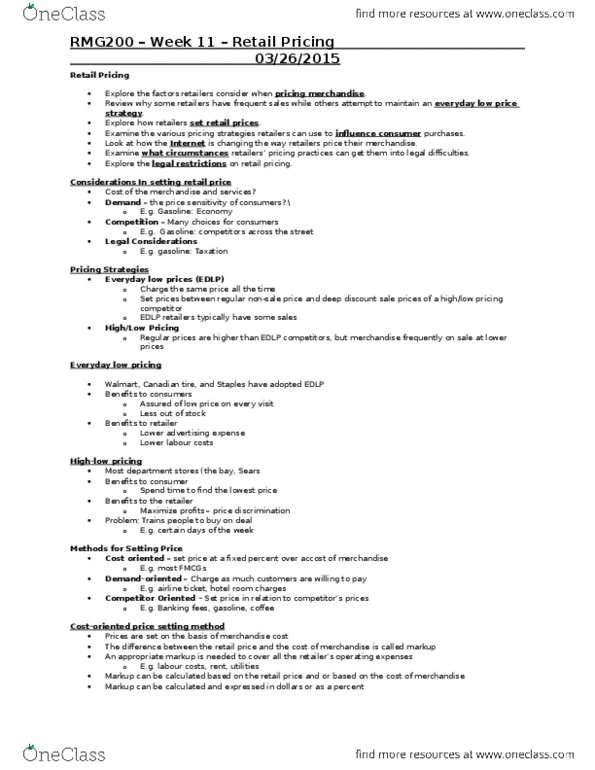 RMG 200 Lecture Notes - Lecture 11: Variable Pricing, Fred Lawrence Whipple Observatory, Gross Margin thumbnail