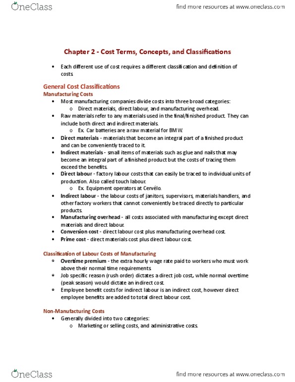 ACCT 2230 Chapter Notes - Chapter 2: Marginal Cost, Sunk Costs, Fixed Cost thumbnail