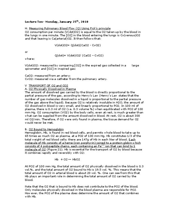 PHGY 210 Lecture Notes - Lecture 10: Haldane Effect, Carbon Monoxide Poisoning, Carbonic Anhydrase thumbnail