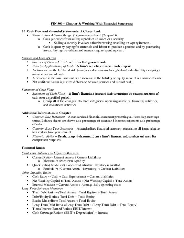 FIN 300 Chapter Notes - Chapter 3: Reserve Requirement, Financial Statement thumbnail