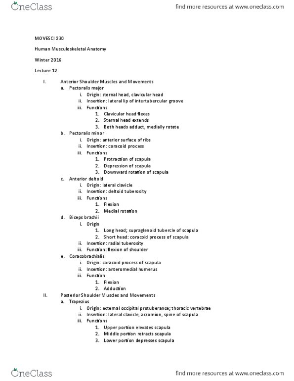 MOVESCI 230 Lecture Notes - Lecture 12: Supraspinatus Muscle, Iliac Crest, Lumbar Vertebrae thumbnail