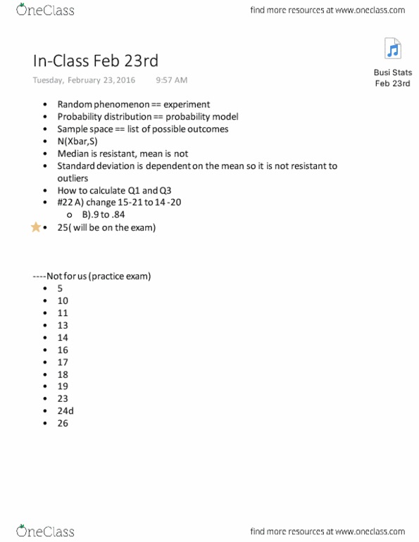 MATH 106 Lecture Notes - Lecture 7: Sample Space, Standard Deviation, Probability Distribution thumbnail