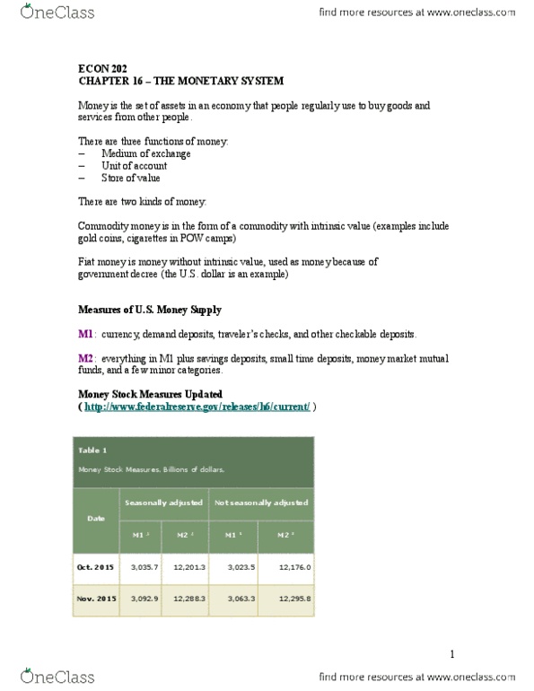 ECON 202 Lecture Notes - Lecture 5: Open Market Operation, Money Multiplier, Capital Requirement thumbnail