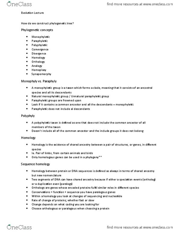 BIOL 2P05 Lecture Notes - Lecture 10: Maximum Likelihood Estimation, Ingroups And Outgroups, Sequence Homology thumbnail