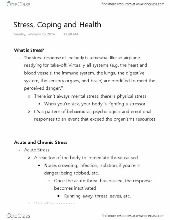 PSYC 1002 Lecture 4: Stress, Coping and Health thumbnail