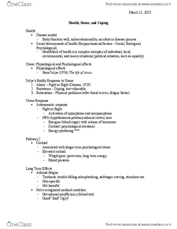 PSYC 1030H Lecture Notes - Lecture 8: Delayed Gratification, Adrenal Fatigue, Hans Selye thumbnail