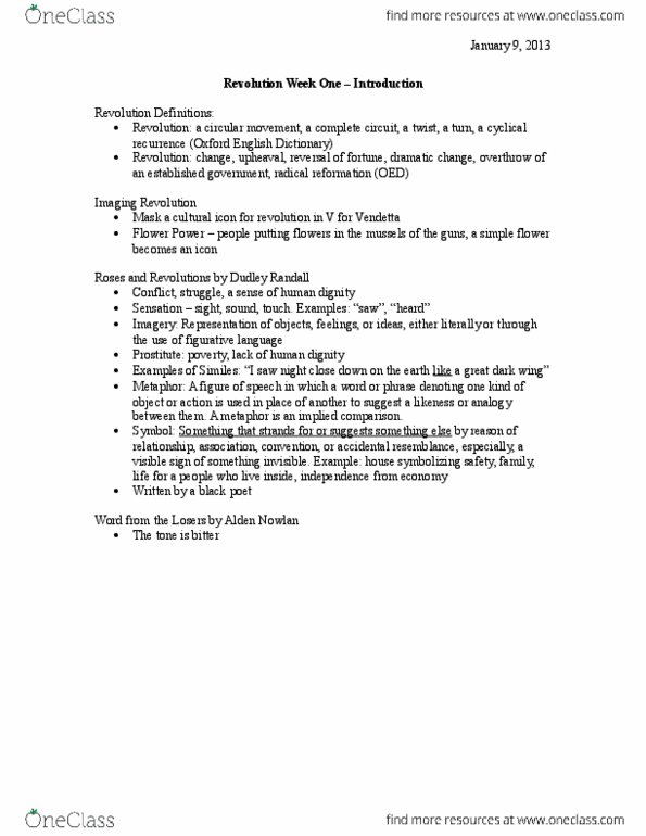 ENGL 1003H Lecture Notes - Lecture 1: Alden Nowlan, Literal And Figurative Language, Dudley Randall thumbnail