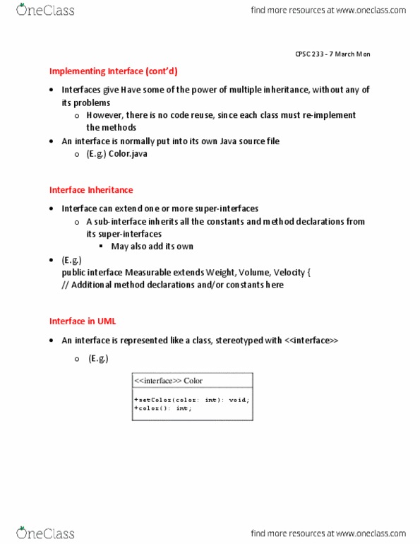 CPSC 233 Lecture Notes - Lecture 22: Java Package, Code Reuse, Multiple Inheritance thumbnail