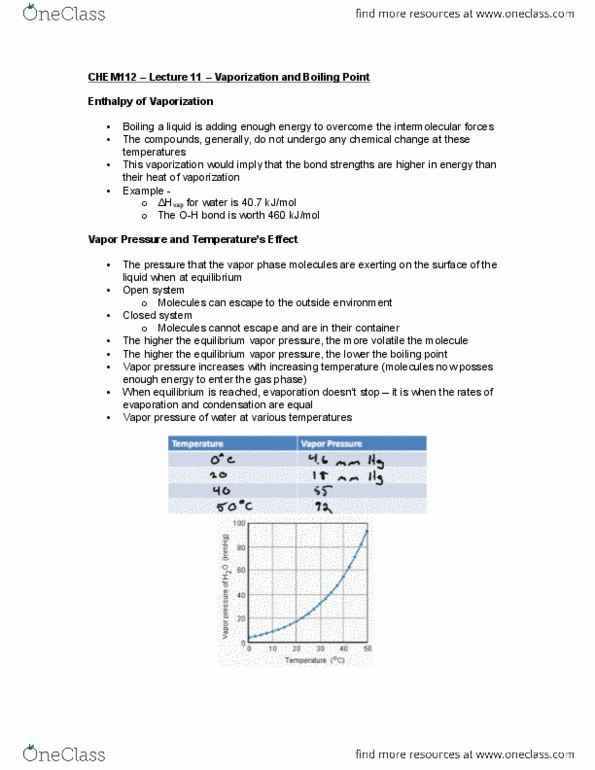 CHEM 112 Lecture Notes - Lecture 11: Vapor Pressure, Intermolecular Force, Vaporization thumbnail
