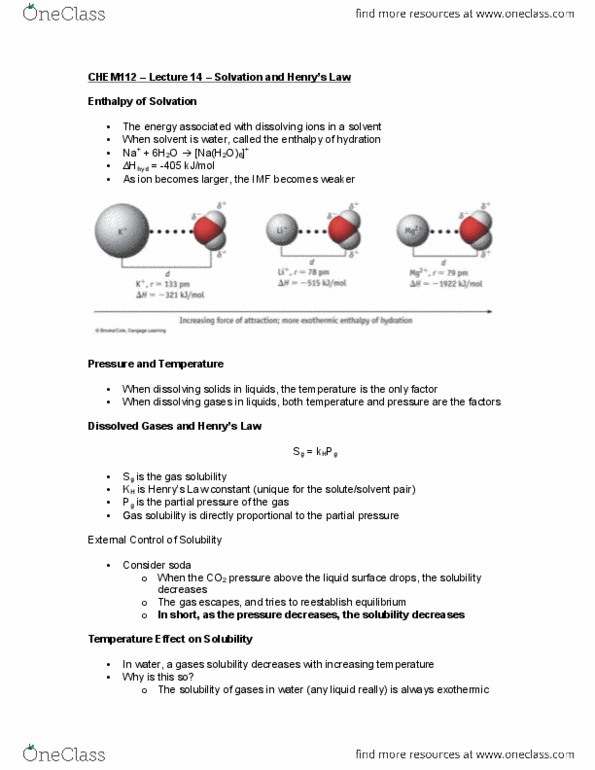 CHEM 112 Lecture Notes - Lecture 14: Solvation, Partial Pressure, Enthalpy thumbnail