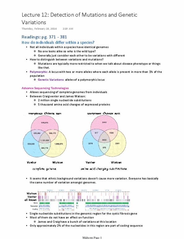 Biology 2581B Lecture Notes - Lecture 12: Allele-Specific Oligonucleotide, Glutamine, Dna Profiling thumbnail