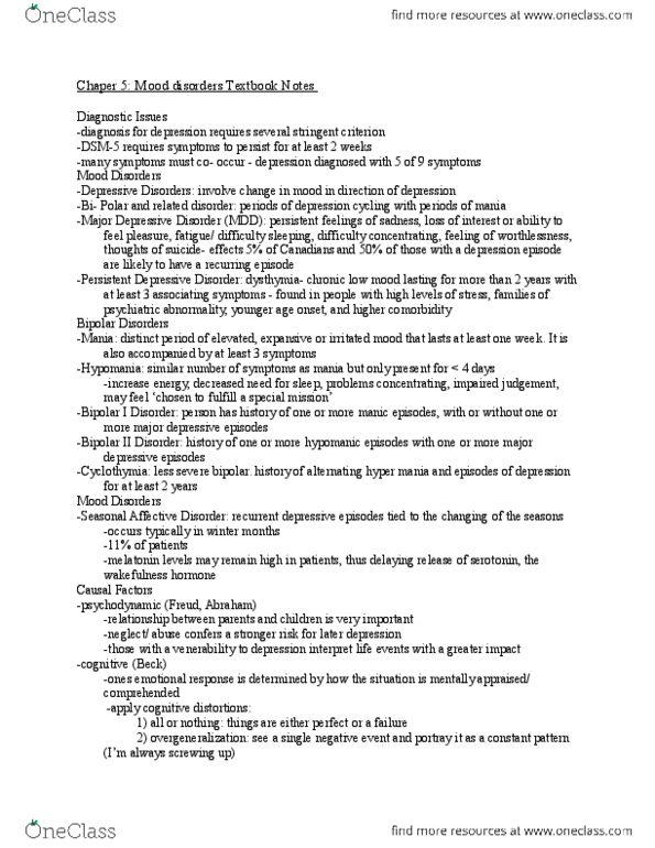 PSYC 241 Chapter Notes - Chapter 5: Seasonal Affective Disorder, Cyclothymia, Melatonin thumbnail