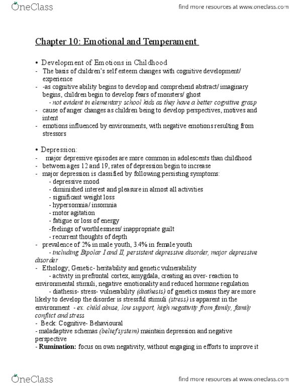 PSYC 250 Chapter Notes - Chapter 10: Complications Of Pregnancy, Attention Span, Major Depressive Disorder thumbnail