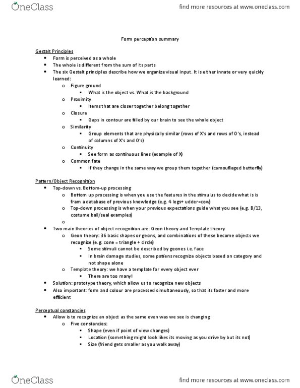 PSYCH 1XX3 Lecture Notes - Lecture 8: Teddy Bear, Temporal Lobe, Simple Cell thumbnail