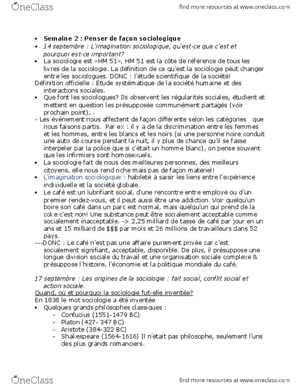 SOC 1501 Lecture Notes - Lecture 2: Dune, Auguste Comte, Verstehen thumbnail