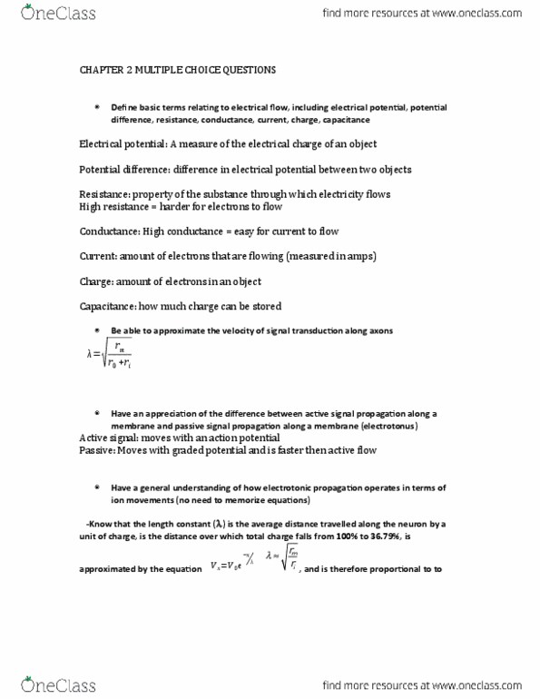 NEUR 3200 Lecture Notes - Lecture 2: Resting Potential, Nernst Equation, Signal Transduction thumbnail