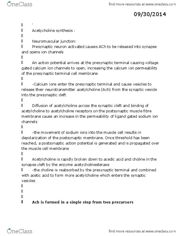 NEUR 3202 Lecture Notes - Lecture 2: Pyridostigmine, Cholinesterase, Physostigmine thumbnail