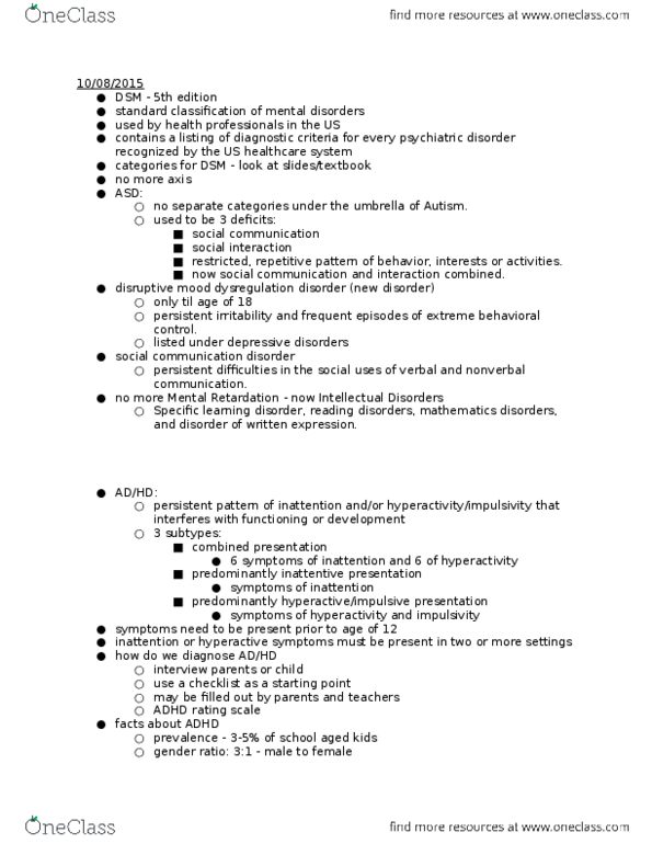 PSY 225 Lecture Notes - Lecture 6: Reading Disability, Frontal Lobe, Adhd Rating Scale thumbnail