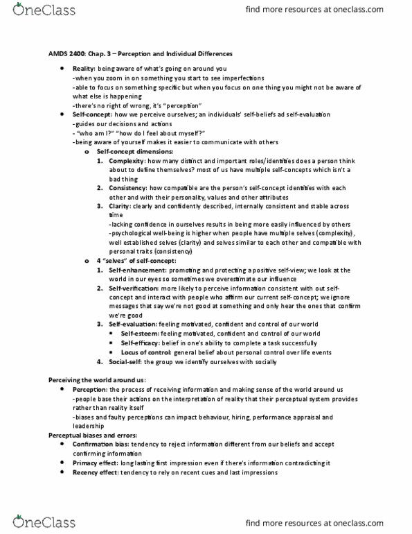 ADMS 2400 Lecture Notes - Lecture 3: Performance Appraisal, Central Tendency, Confirmation Bias thumbnail