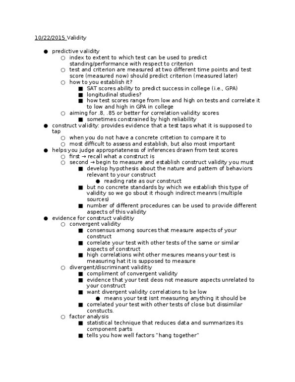 PSY 380 Lecture Notes - Lecture 9: Discriminant Validity, Convergent Validity, Factor Analysis thumbnail