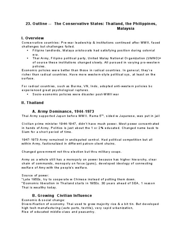 HISTORY 207 Lecture Notes - Lecture 23: List Of Auto Parts, Bangkok, United Malays National Organisation thumbnail