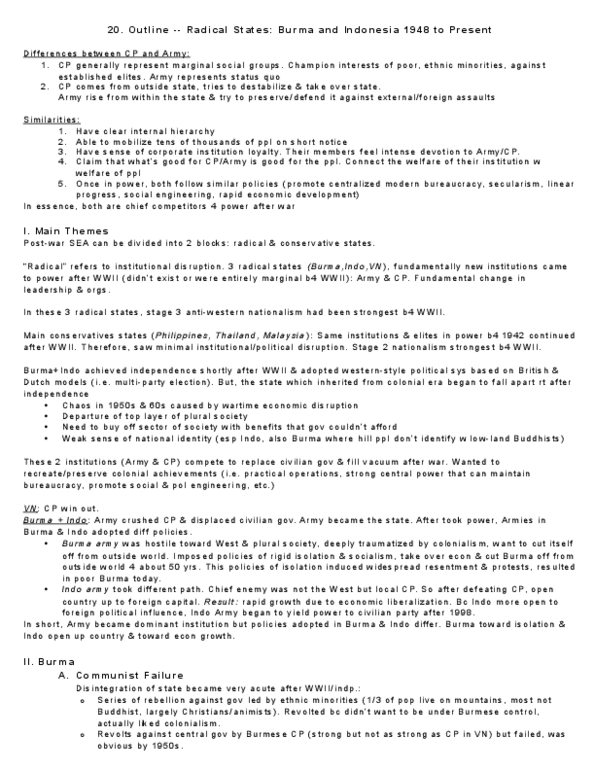 HISTORY 207 Lecture Notes - Lecture 20: Thein Sein, In Essence, Suharto thumbnail