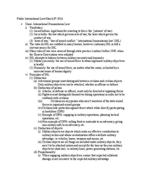 LAWS 2601 Lecture Notes - Lecture 9: International Human Rights Law, International Humanitarian Law, Jus Ad Bellum thumbnail