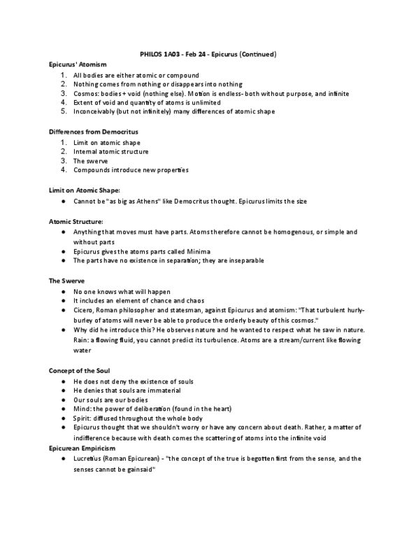 PHILOS 1A03 Lecture Notes - Lecture 14: Lucretius, Atomism, Empiricism thumbnail