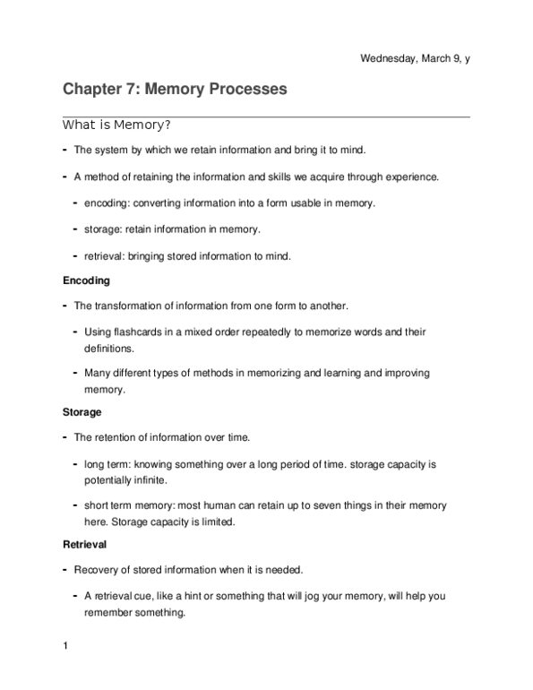 01:830:101 Lecture Notes - Lecture 7: Long-Term Memory, Baddeley'S Model Of Working Memory, Episodic Memory thumbnail