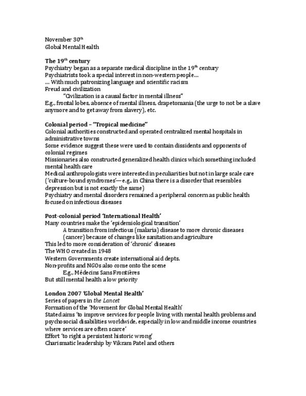 SOCI 310 Lecture Notes - Lecture 23: Epidemiological Transition, Drapetomania, Scientific Racism thumbnail