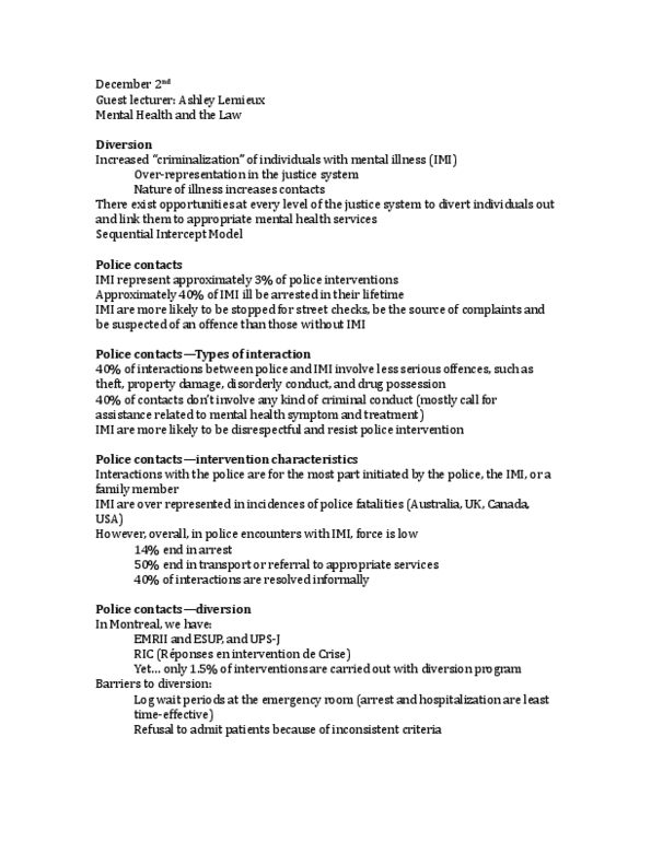 SOCI 310 Lecture Notes - Lecture 24: Mental Health Court, Selection Bias, Deinstitutionalisation thumbnail